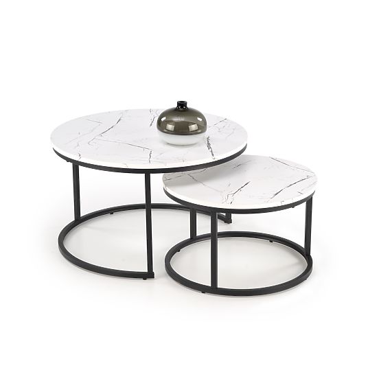 Ensemble de 2 tables JAVA, marbre blanc / noir (1p=1 pièce)