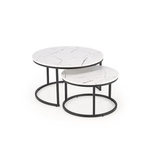 Ensemble de 2 tables JAVA, marbre blanc / noir (1p=1 pièce)