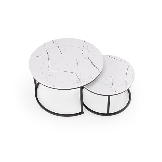 Ensemble de 2 tables JAVA, marbre blanc / noir (1p=1 pièce)