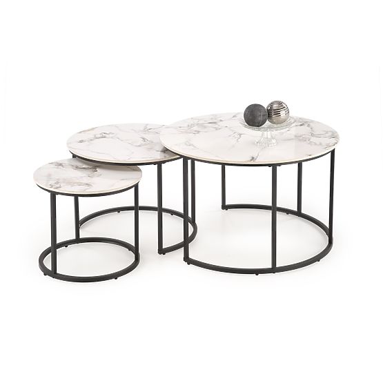 Ensemble de 3 tables GILDA, marbre blanc / noir (1p=1set)
