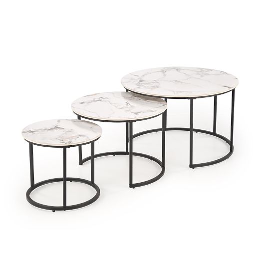 Ensemble de 3 tables GILDA, marbre blanc / noir (1p=1set)