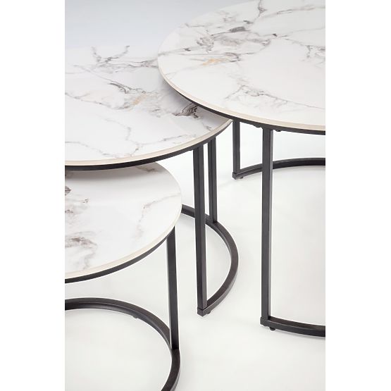 Ensemble de 3 tables GILDA, marbre blanc / noir (1p=1set)