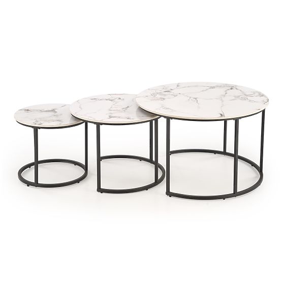 Ensemble de 3 tables GILDA, marbre blanc / noir (1p=1set)