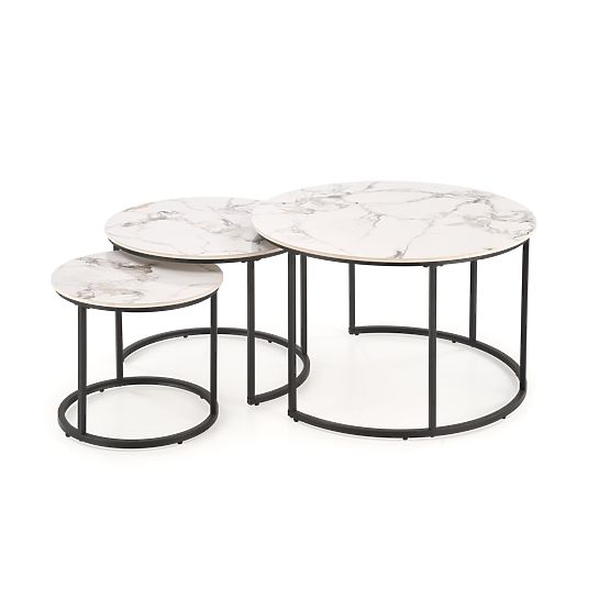 Ensemble de 3 tables GILDA, marbre blanc / noir (1p=1set)