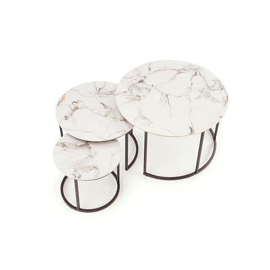 Ensemble de 3 tables GILDA, marbre blanc / noir (1p=1set)