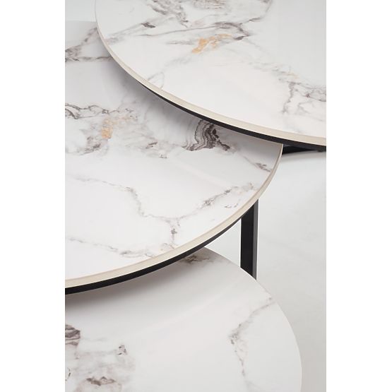 Ensemble de 3 tables GILDA, marbre blanc / noir (1p=1set)