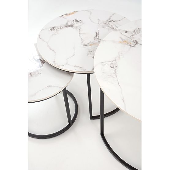 Ensemble de 3 tables GILDA, marbre blanc / noir (1p=1set)
