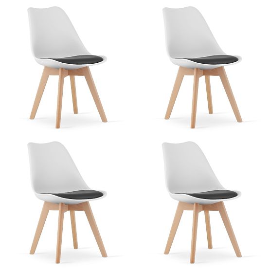 Ensemble de 4 chaises blanches et noires avec pieds en bois