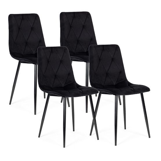 Ensemble de 4 chaises matelassées en velours pour salle à manger et salon - noires