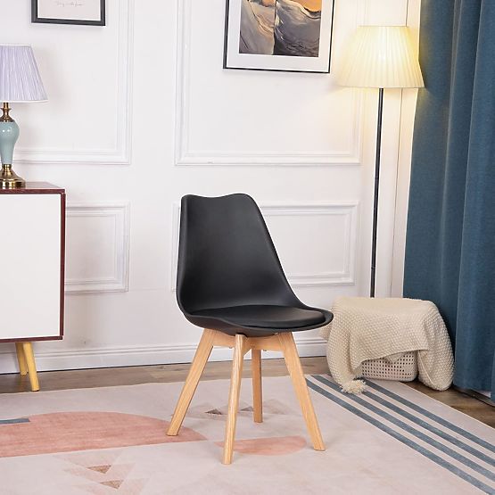 Ensemble de 4 chaises pour salon et salle à manger avec coussin en cuir écologique Noir ModernHome