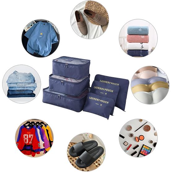 Ensemble de 6 organiseurs de voyage GAVIN bleu foncé