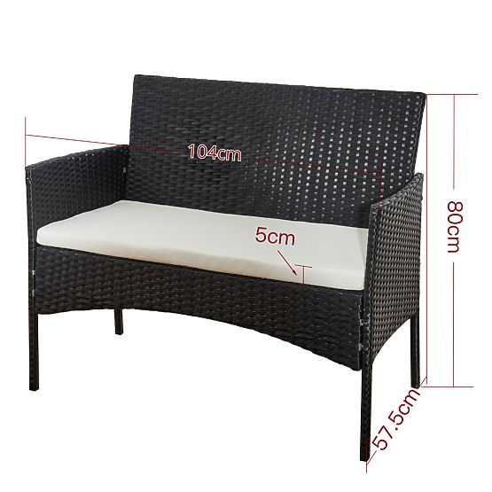 Ensemble de balcon en résine tressée (Canapé + 2 fauteuils + table) COMODO noir