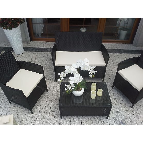 Ensemble de balcon en résine tressée (Canapé + 2 fauteuils + table) COMODO noir
