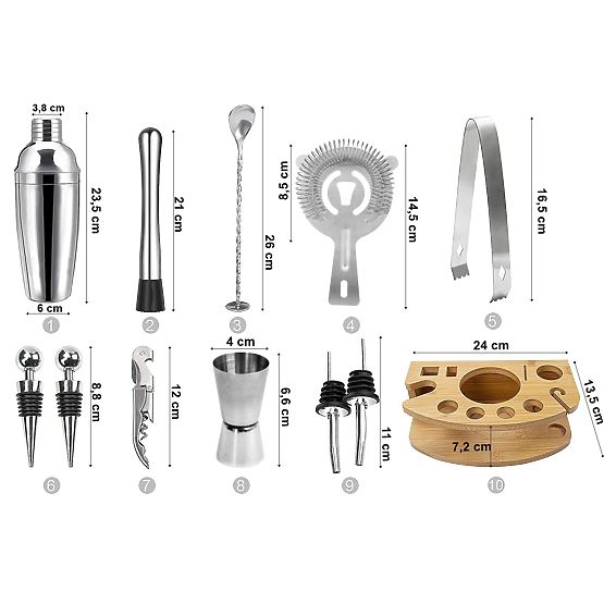 Ensemble de barman CHESTER chromé 12 pièces