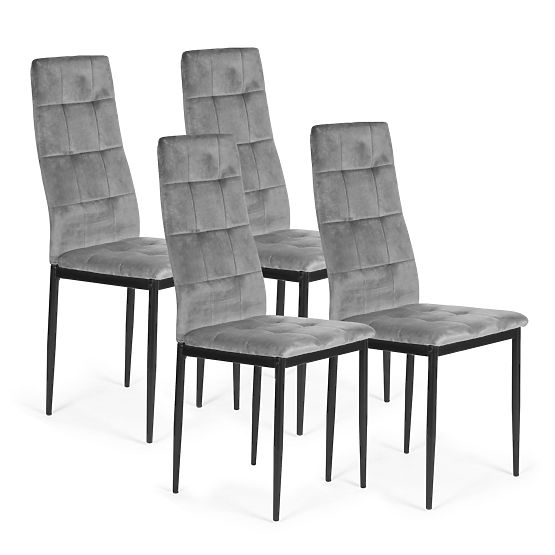Ensemble de chaises en velours pour salle à manger et salon 4 pcs gris