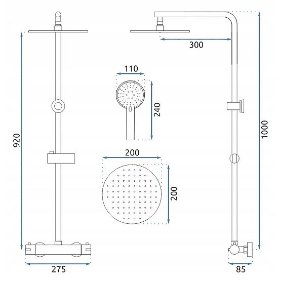 Ensemble de douche avec thermostat REA Bliss or brossé