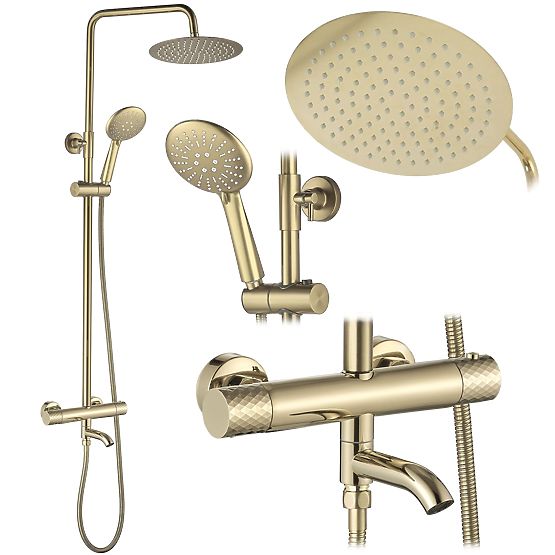 Ensemble de douche avec thermostat Rea Lungo Diamond Or