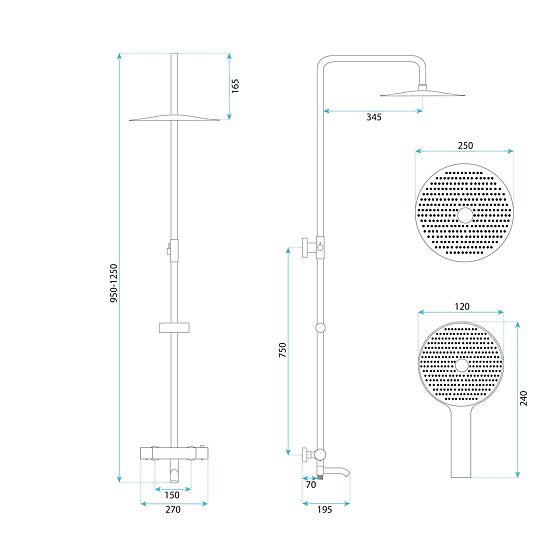 Ensemble de douche avec thermostat Rea Lungo Diamond Or