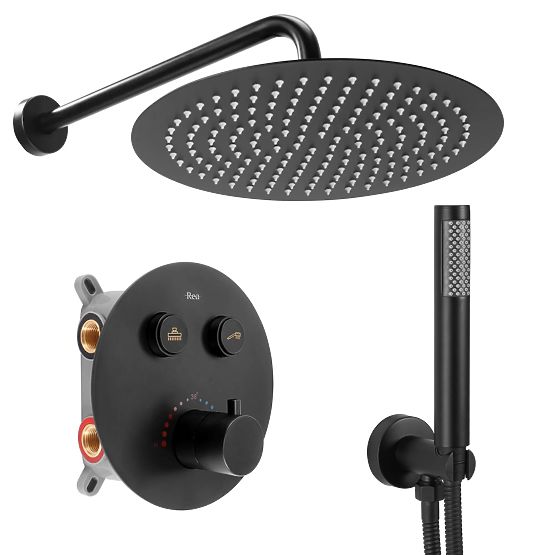 Ensemble de douche encastré avec thermostat LUNGO Noir + BOX