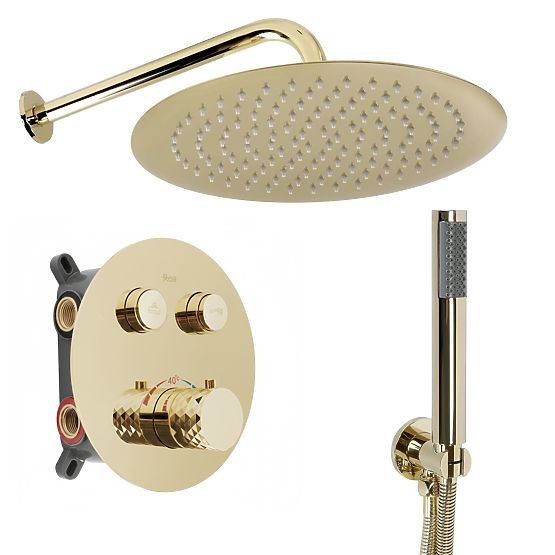 Ensemble de douche encastré avec thermostat Rea Lungo Diamond Doré + BOX