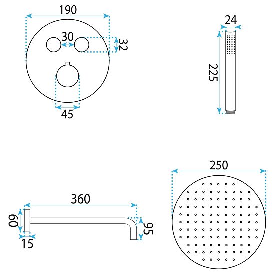 Ensemble de douche encastré avec thermostat Rea Lungo Diamond Doré + BOX