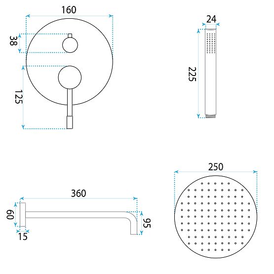 Ensemble de douche encastré Rea Lungo Diamond Chrome + BOX