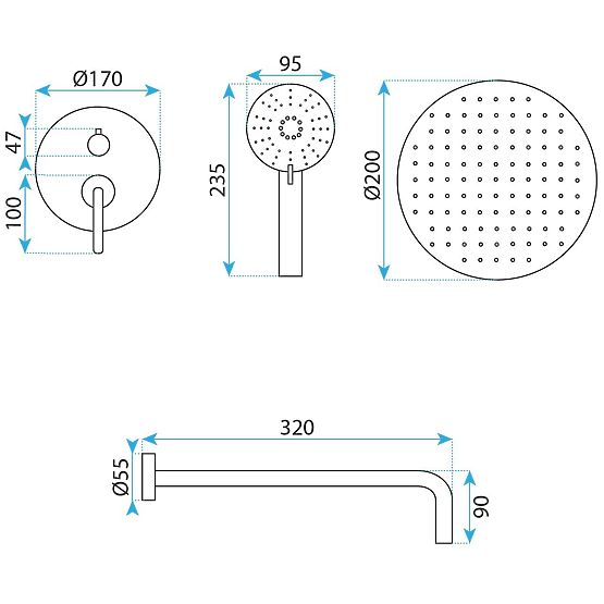 Ensemble de douche encastré Rea Ontario Doré Brossé + BOX