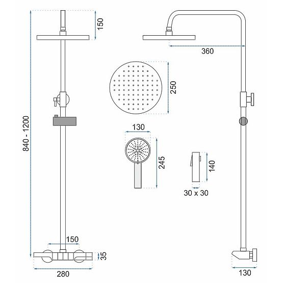 Ensemble de douche REA Savio avec écran LED Titan