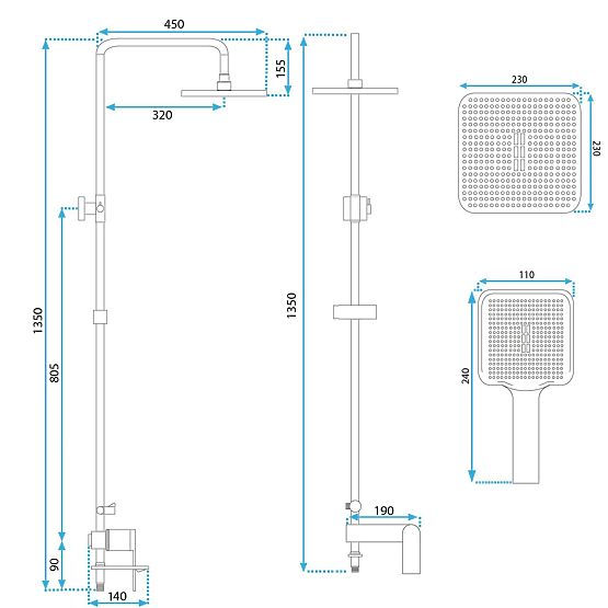 Ensemble de douche REA STORM OR BROSSÉ