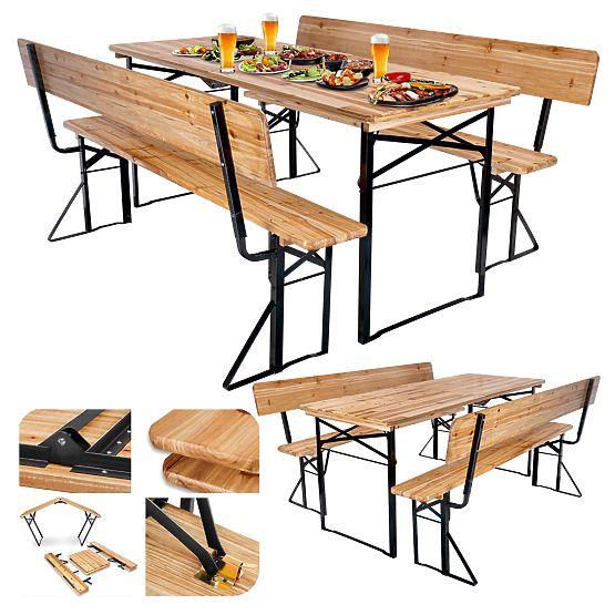 Ensemble de jardin acier-bois PORTER table 170 cm + 2 bancs