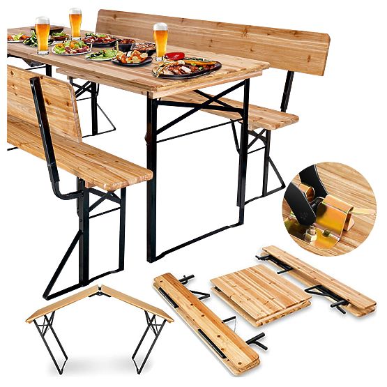 Ensemble de jardin acier-bois PORTER table 170 cm + 2 bancs