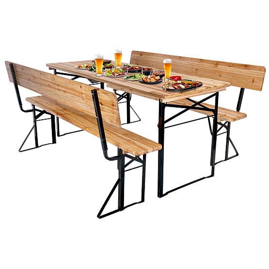 Ensemble de jardin acier-bois PORTER table 170 cm + 2 bancs