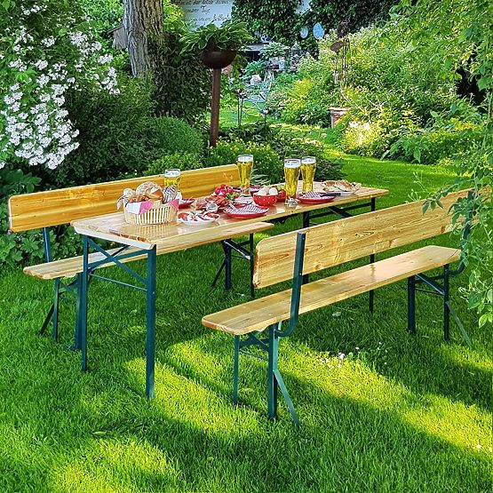Ensemble de jardin acier-bois PORTER table 170 cm + 2 bancs