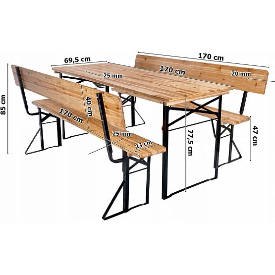 Ensemble de jardin acier-bois PORTER table 170 cm + 2 bancs