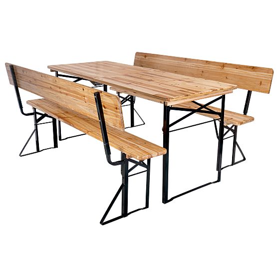 Ensemble de jardin acier-bois PORTER table 170 cm + 2 bancs