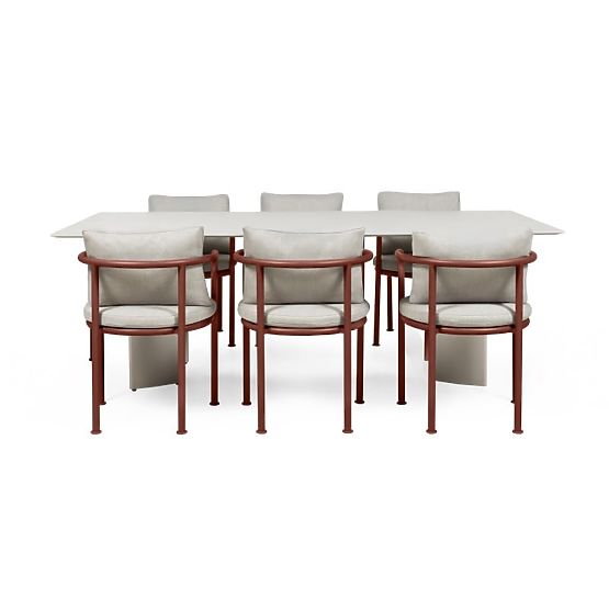 Ensemble de jardin Amarello, table 220 cm + 6 chaises, aluminium, beige clair/marron bordeaux