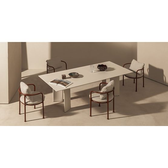 Ensemble de jardin Amarello, table 220 cm + 6 chaises, aluminium, beige clair/marron bordeaux