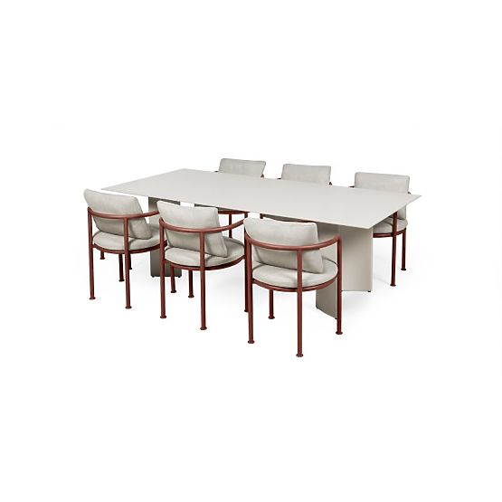 Ensemble de jardin Amarello, table 220 cm + 6 chaises, aluminium, beige clair/marron bordeaux