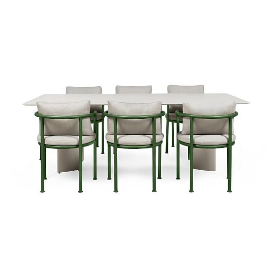 Ensemble de jardin Amarello, table 220 cm + 6 chaises, aluminium, beige clair/vert
