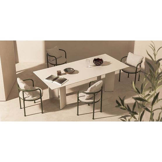 Ensemble de jardin Amarello, table 220 cm + 6 chaises, aluminium, beige clair/vert