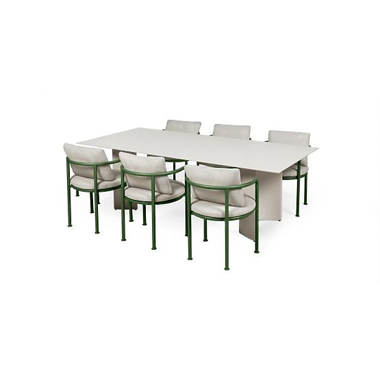 Ensemble de jardin Amarello, table 220 cm + 6 chaises, aluminium, beige clair/vert
