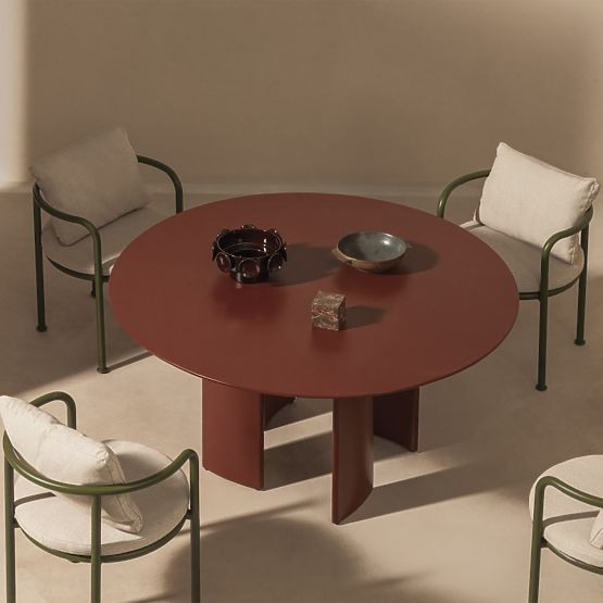 Ensemble de jardin Amarello, table ronde 140 cm + 4 chaises, aluminium, vert/bordeaux