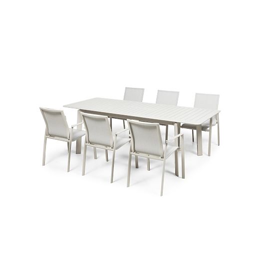 Ensemble de jardin Canelli, table extensible 175-234 cm + 6 chaises, aluminium, beige clair