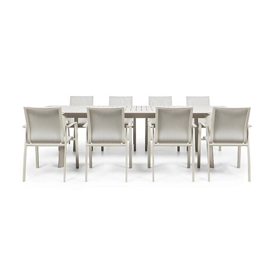 Ensemble de jardin Canelli, table extensible 175-234 cm + 8 chaises, aluminium, beige clair
