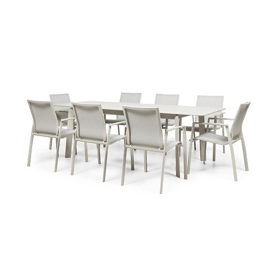 Ensemble de jardin Canelli, table extensible 175-234 cm + 8 chaises, aluminium, beige clair