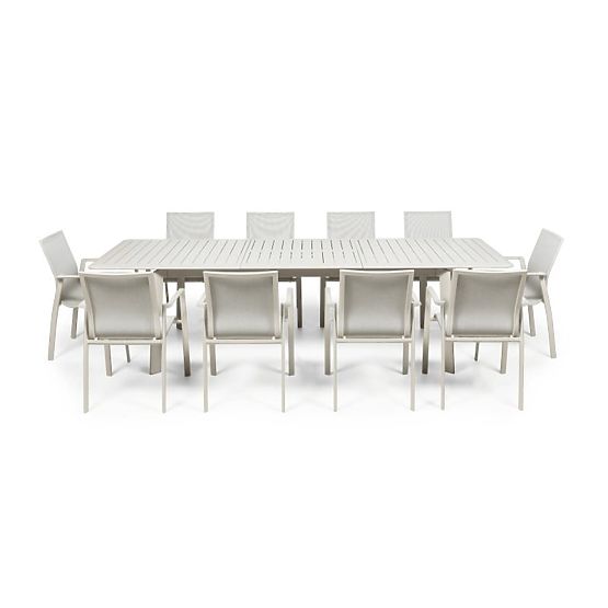 Ensemble de jardin Canelli, table extensible 205-286 cm + 10 chaises, aluminium, beige clair