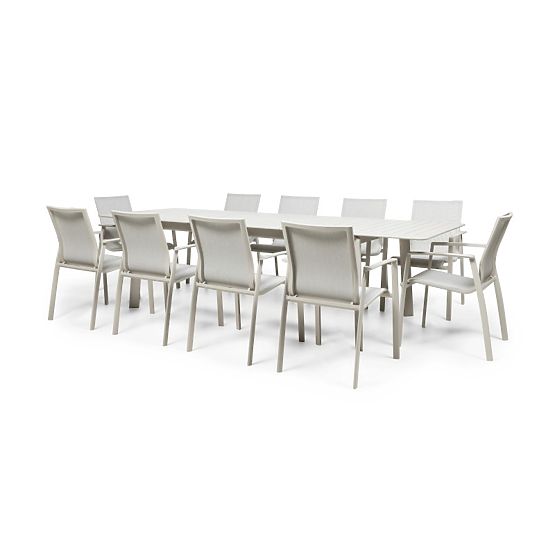 Ensemble de jardin Canelli, table extensible 205-286 cm + 10 chaises, aluminium, beige clair