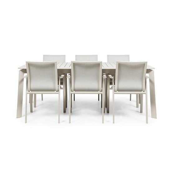 Ensemble de jardin Canelli, table extensible 205-286 cm + 6 chaises, aluminium, beige clair