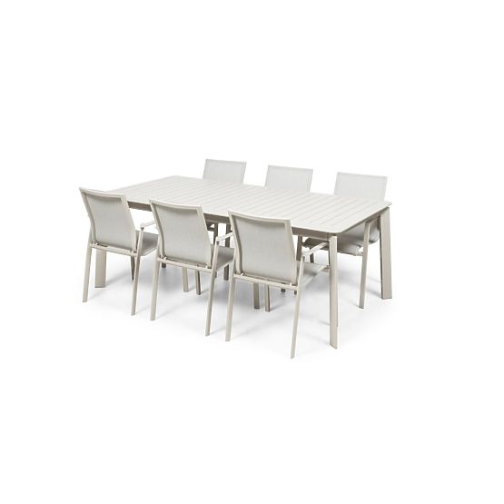 Ensemble de jardin Canelli, table extensible 205-286 cm + 6 chaises, aluminium, beige clair