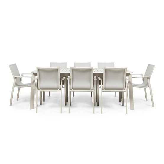 Ensemble de jardin Canelli, table extensible 205-286 cm + 8 chaises, aluminium, beige clair